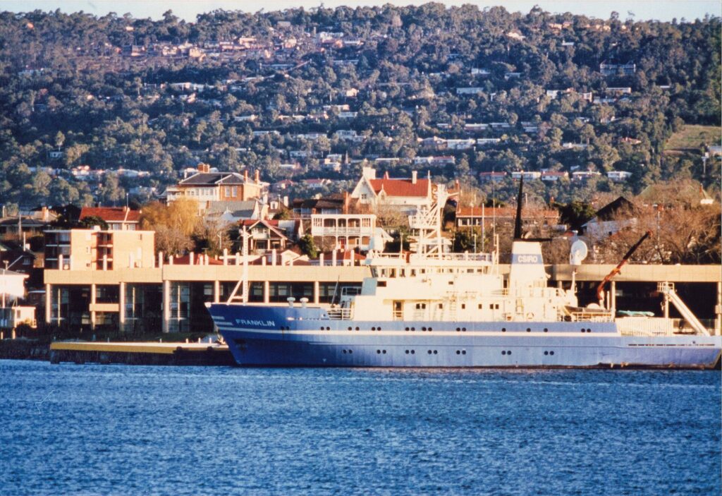 RV "Franklin" at CSIRO Marine Laboratories, Hobart, 1987. Photo credit: Tony Rees