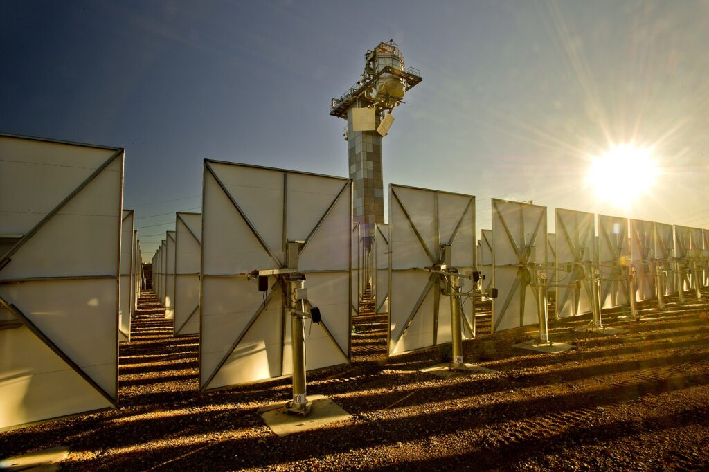 The rear view of a solar panel in operation at a Solar array located at the CSIRO Energy Centre in Newcastle. CSIRO has used solar energy to generate hot and pressurised ‘supercritical' steam, at the highest temperatures ever achieved in the world outside of fossil fuel sources.
